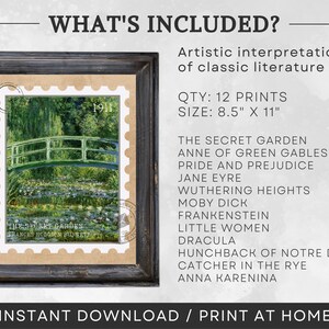 K&ouml;nnte beinhalten: Ein Set mit 12 druckbaren Kunstdrucken, die k&uuml;nstlerische Interpretationen klassischer Literatur zeigen. Die Drucke sind 21,6 cm x 27,9 cm gro&szlig; und beinhalten Titel wie "Der geheime Garten", "Anne of Green Gables" und "Stolz und Vorurteil".