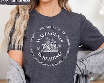 It All Counts as Reading Shirt Reading Tshirt Gift for Reader Librarian Shirt English Teacher Shirt Audiobooks Kindle Reader TSBCREAD23