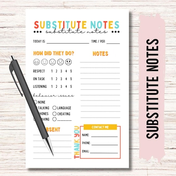 Substitute Teacher Notes Teacher Notebook Substitute Resource Notebook Feedback Form Substitute Teacher Resource Binder Teacher POSTSUBS1