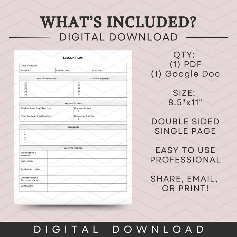 Simple Lesson Plan Template for Teachers Editable Lesson Plan Template ...