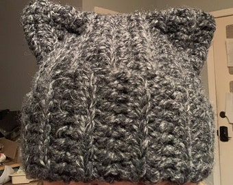 Black Crochet Cat Ear Beanie Hat