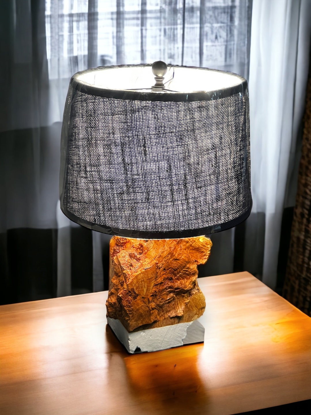 Olive Burl Modern Wood Lamp Etsy