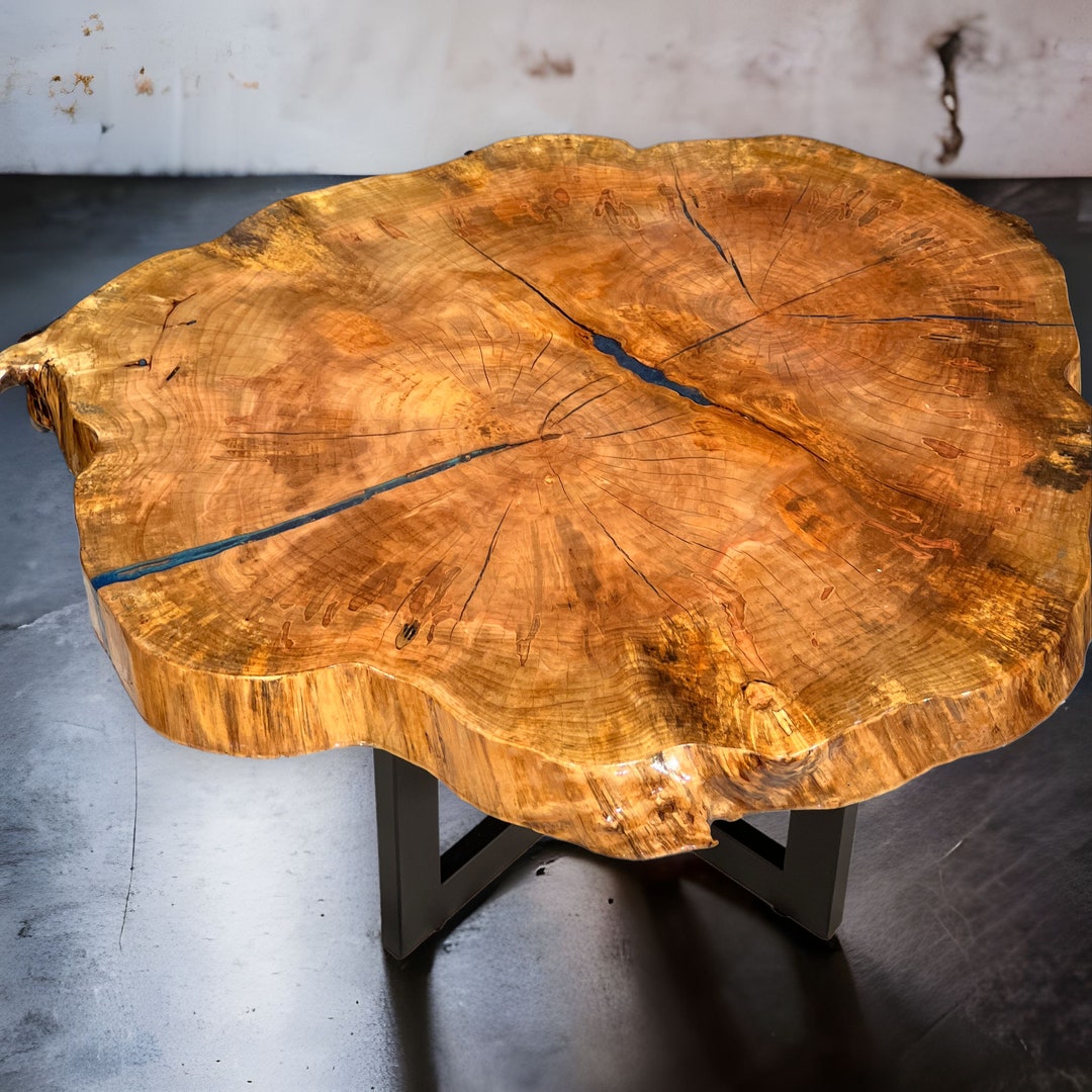 Spalted Maple Cookie Slab Coffee Table Round Wood Slab Table Rustic Round Table Maple Live Edge