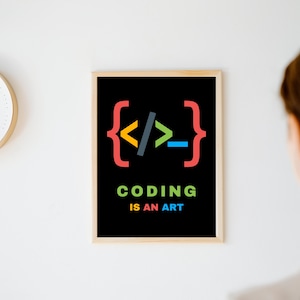 Programming Wall Art - Black Developer Inspirational Quotes, Coding is an Art - Digital Download for Office Decor, Programmers, Coders