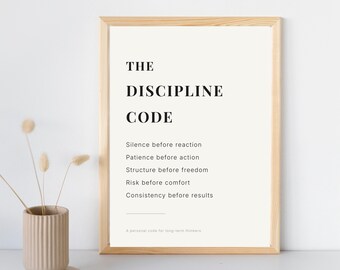 The DISCIPLINE CODE | Motivational Wall Art | Minimalist Office Decor | Productivity Digital Download Print | Inspirational Poster