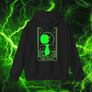 Moon Tarot Card Neon Hoodie - Unisex - alziend oog - spirituele psychedelische Hoodie - bedrukte voor- en achterkant