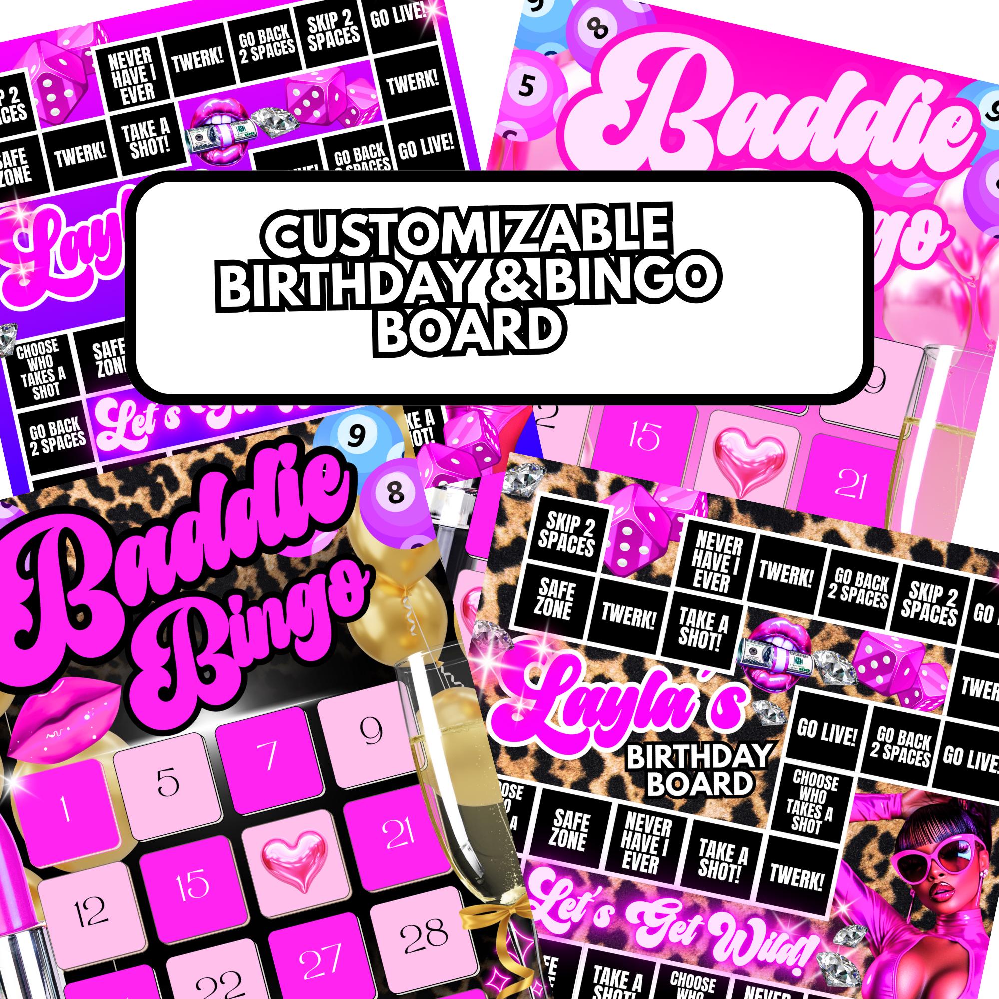 Customizable Birthday Bingo Game Board | Baddie Party Game | Printable Drinking Game | Girls Night | Editable Birthday Game for Adults
