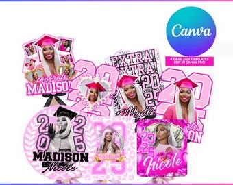 Pink Graduation Fan Template | Class of 2025 | Editable Canva Templates | DIY Graduation Decor | Instant Download