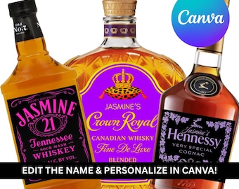 Editable Birthday Liquor Label Template | Custom Canva Bottle Label | 25th Birthday Gift Tag | Printable Liquor Label | Digital Download