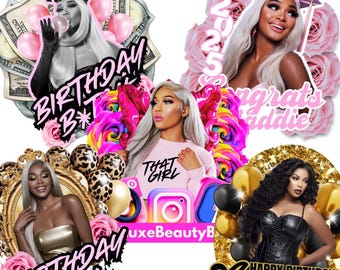 Glam Birthday & Graduation Sticker Bundle – Custom Digital Download for Women | Personalized Party Labels PNG Designs