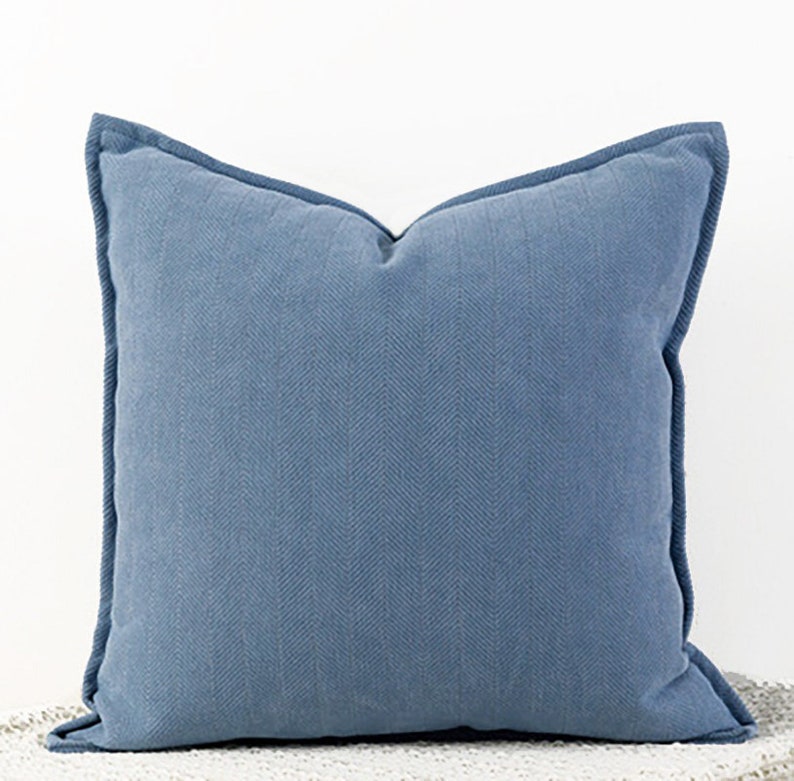 4545cm French Blue Herringbone Chenille Cushion Cover image 1