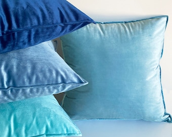 Velvet Cushion Cover Straight Border Aqua, Blue, Navy VelvetPillow Case