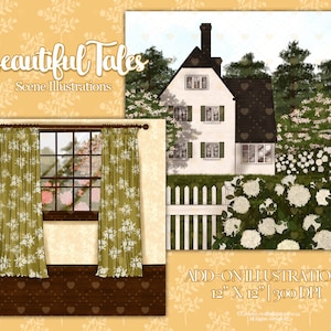 Beautiful Tales Scene Illustrations, Country Cottage Core Indoor Outdoor Scenes, Cottagecore Aesthetic, Spring Landscape Scenery Background