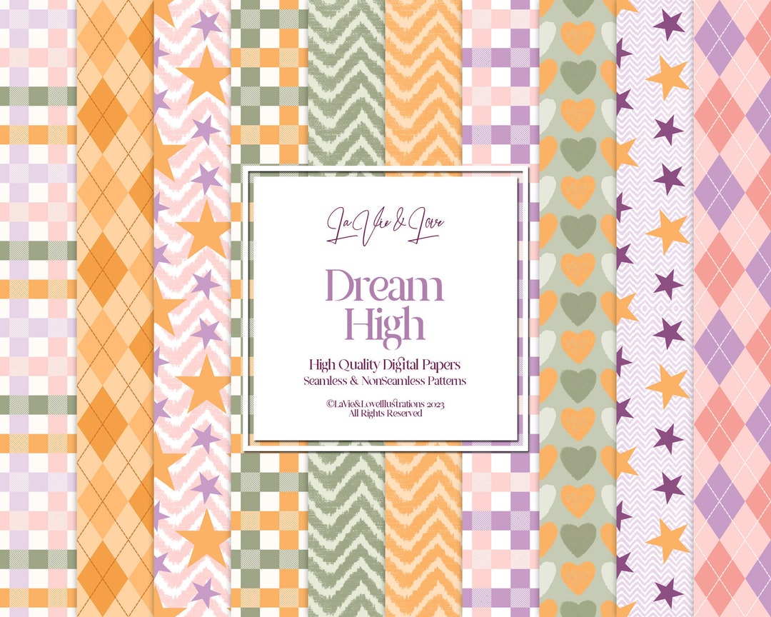 Dream High Digital Paper Pack, Purple Pink Orange Seamless & Non ...