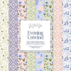 Self Care Digital Paper Pack, Blau Rosa Grün Abstrakte Nahtlose & Nicht-nahtlose Muster, Florale Muster, Scrapbooking Dekorative Papiere
