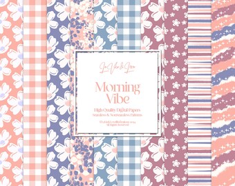 Morning Vibe Digital Paper Pack, Pink Purple Blue Digital Papers, Floral Abstract Seamless Patterns, Scrapbook & Journaling Papers Printable
