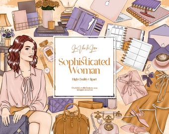 Clipart numérique sophistiqué pour femme, clipart de patron de fille, autocollants de planificateur, illustrations de filles de mode, articles de bureau, graphiques à usage commercial