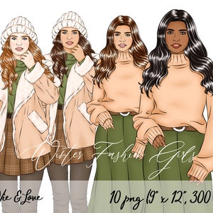 10 Fashion Girl Clipart, Winter Fashion Girl Illustrations, Fashion Girl Planner Clipart, Winter Outfit, Planner Sticker, Commercial Use