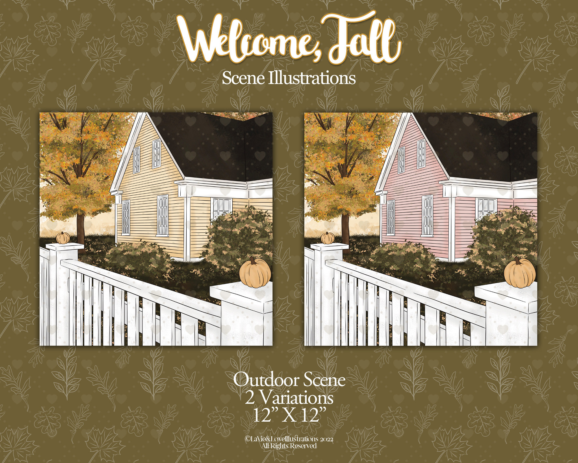 Welcome Fall Scene Illustrations, Autumn Outdoor Indoor Scenes, Bedroom ...