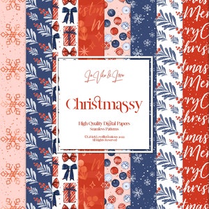Weihnachten Digital Paper Pack, Rot Blau Pinke Weihnachten Nahtlose Muster, PlanerPapiere, Scrapbook Papiere, Stoffmuster, kommerzielle Nutzung