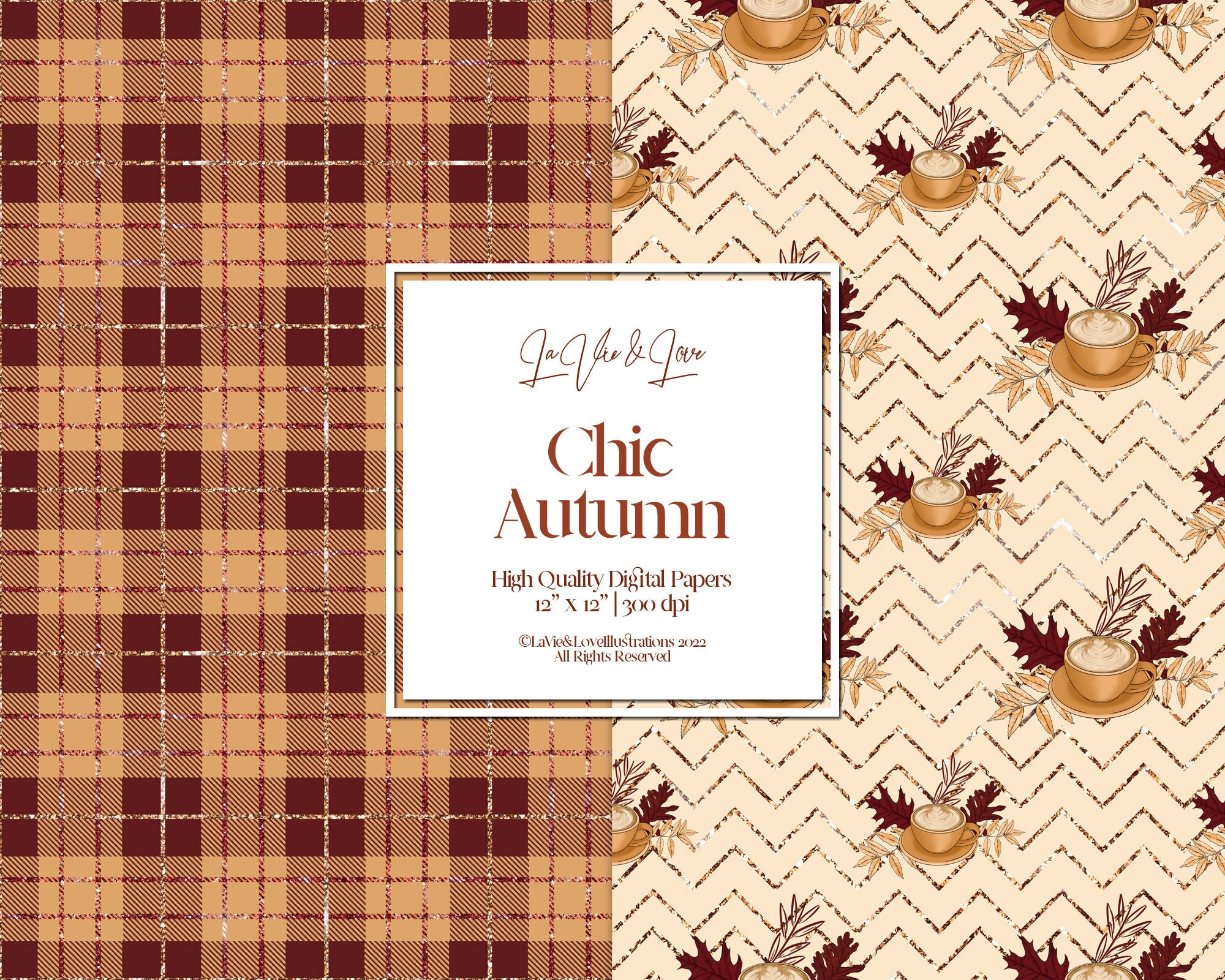 Chic Autumn Digital Paper Pack, Fall Seamless Patterns, Plaid Fabric ...