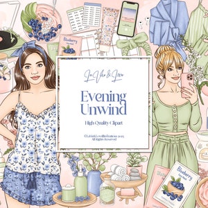 Self Care Clipart Set, Détendez-vous, Relax Home Spa, Wellness Routine Planner Sticker Clipart, Pyjama Fashion Girl Illustrations, Clipart de soins de la peau