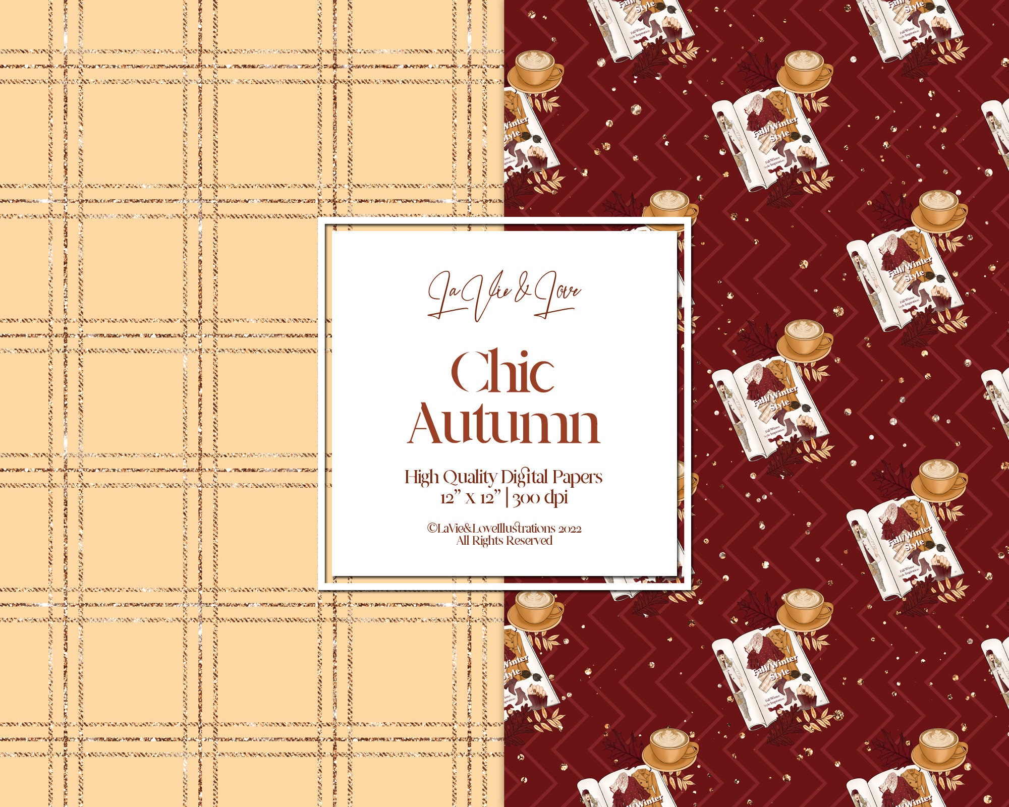 Chic Autumn Digital Paper Pack, Fall Seamless Patterns, Plaid Fabric ...