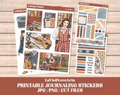 Printable Journaling Stickers, Fall Academia, Bullet Journal Stickers, Planner Stickers, Academia Deco Stickers, Hand-drawn Art