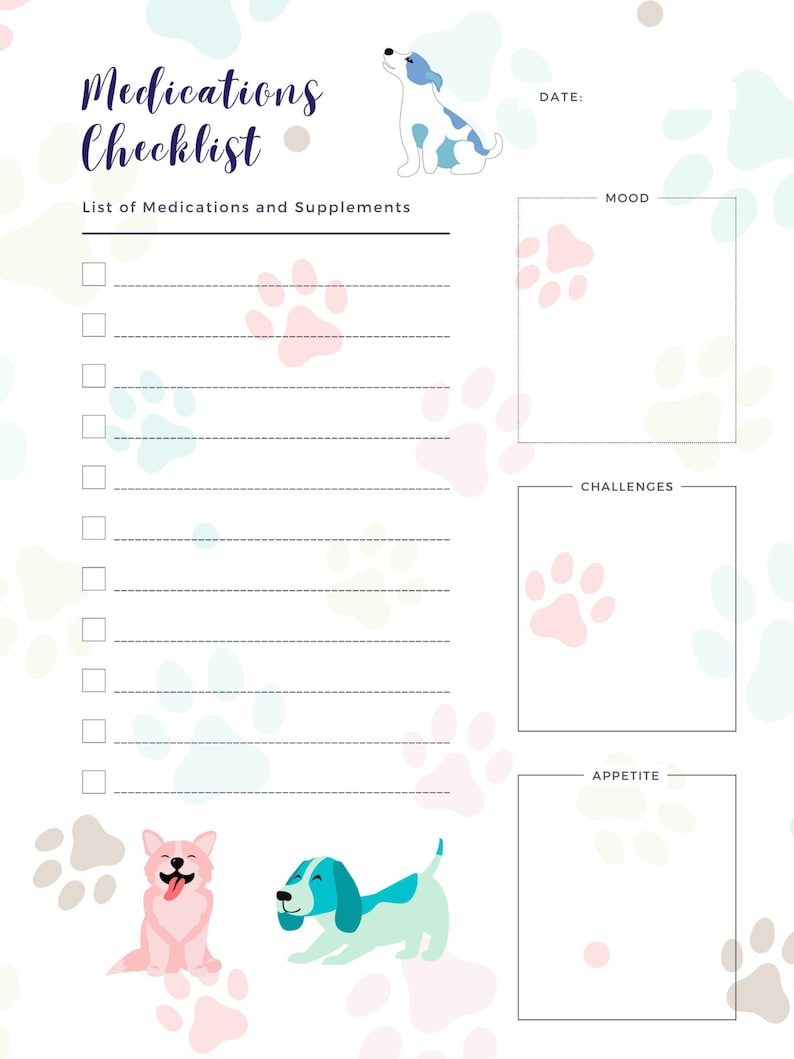 Pet Medications Checklist Printable Etsy