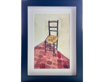 Van Gogh Chair, Original Watercolour Painting, Framed Art (10x15cm), French Farmhouse Peasant Chair, Homage to Van Gogh, Original Small Art