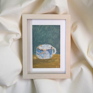 Original Kintsugi Cup Art: Wabi Sabi Gouache Painting on Cardboard