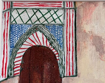 Moorish Arch Painting, Alhambra Spanish Tiles, Framed Canvas Art, Spanish Art, Entrance, Bohemian, Original Canvas Artwork, Original Paint