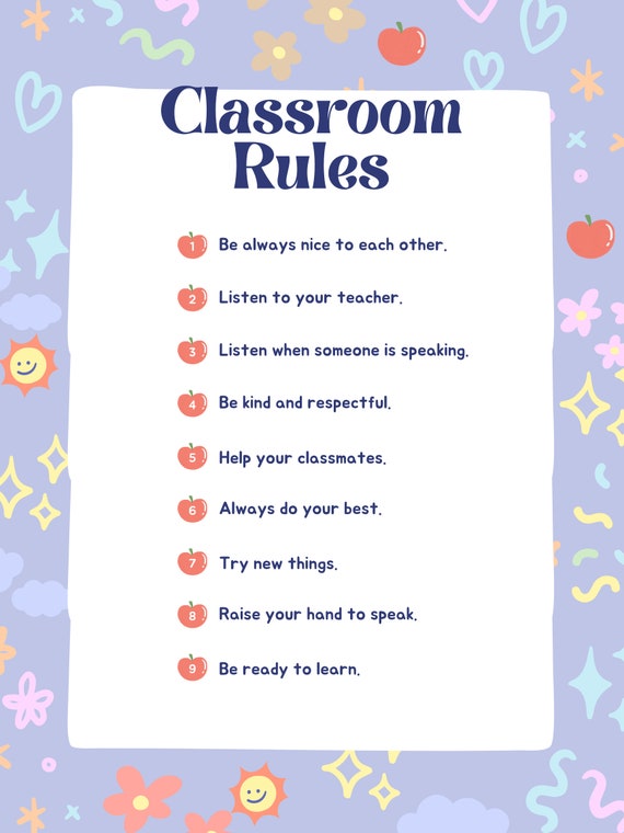 School Room Rules List School Poster Digital Print Digital Etsy