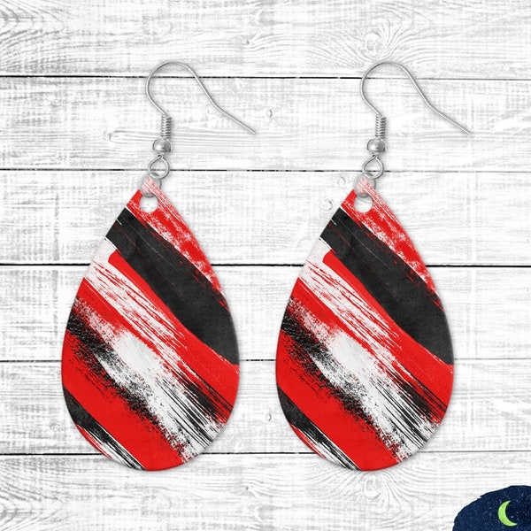 Bright Red, Black, and White Matte Milky Way Earrings, School Colors, PNG Sublimation Designs, Teardrop Earrings, Instant Download