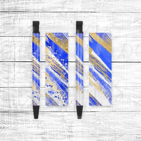 Pen Wrap Set, Milky Way Designs, Blue, Gold, White, Brush Strokes, Team Spirit, PNG Sublimation Design, Instant Download, Mockup Included