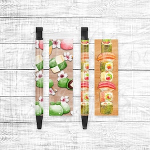 Pen Wrap Set, Asian Food Designs, Sushi, Matcha Treats, PNG Sublimation Design, Instant Digital Download, Mockup Included