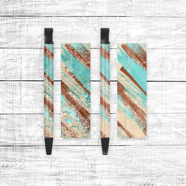 Pen Wrap Set, Milky Way Designs, Turquoise, Brown, Western Brush Strokes, PNG Sublimation Design, Instant Digital Download, Mockup Included