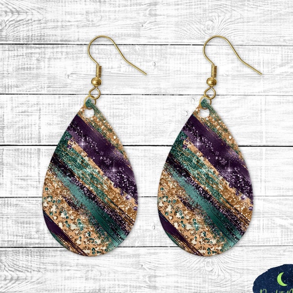 Leopard Print Jewel Toned Glitter Milky Way Earrings, Abstract Glitter, PNG Sublimation Designs, Teardrop Earrings, Instant Download