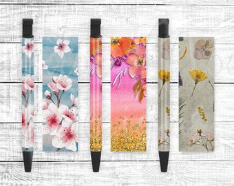 Pen Wrap Set, Blumen Designs, Blumen Szenen, Kirschblüten, gepresst, PNG Sublimation Design, Digitaler Download, Mockup inklusive