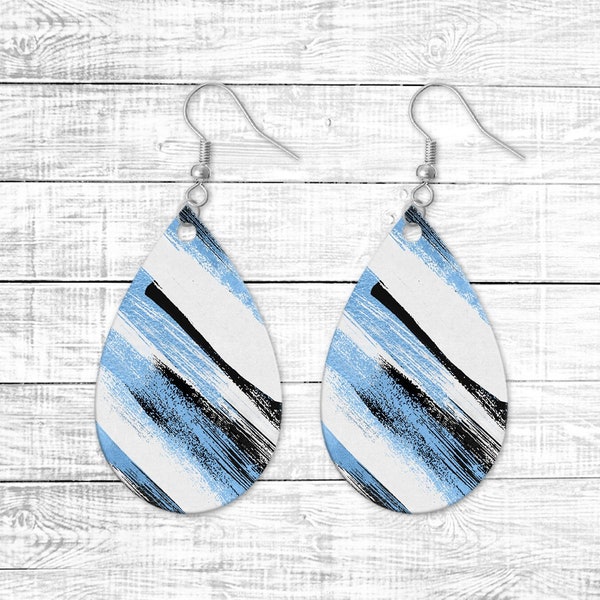 Light Blue, Black, and White Matte Milky Way Earrings, School Colors, PNG Sublimation Designs, Teardrop Earrings, Instant Download