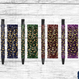 Pen Wrap Set, Ombre Glitter Leopard Print, Jewel Tones, Gold Glitter, PNG Sublimation Design, Instant Digital Download, Mockup Included