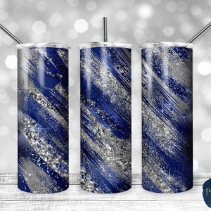 Blue and Gray Glitter Milky Way, PNG Sublimation Design, 20 oz Skinny Tumbler, School Colors, Team Spirit, Digital Download, Mockup Included