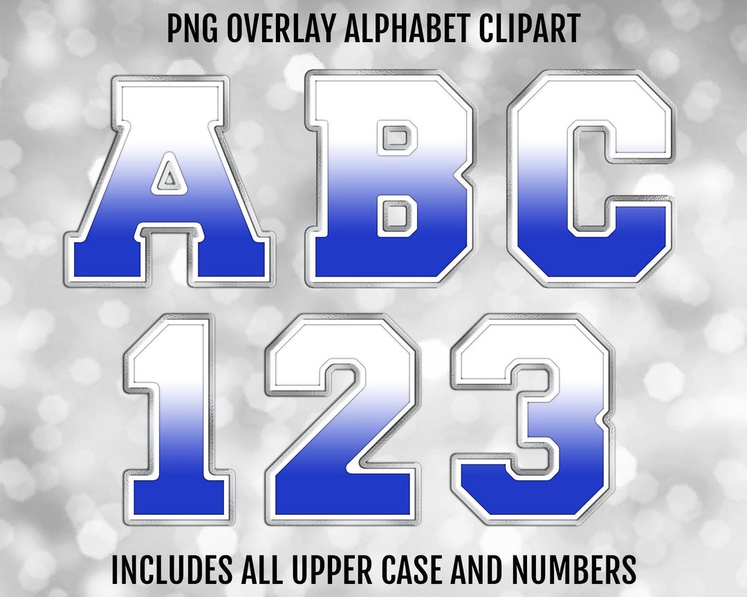 Royal Blue and White Ombre With Silver Varsity PNG Alphabet Letters and ...