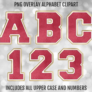 Maroon, Gold, and White Varsity PNG Alphabet Letters and Numbers Bundle, PNG Sublimation Font Clipart, Instant Digital Download