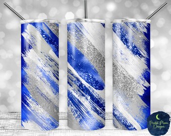 Royal Blue, Silver, and White Glitter Milky Way, PNG Sublimation Design, 20 oz Skinny Tumbler, Instant Digital Download, Mockup Included