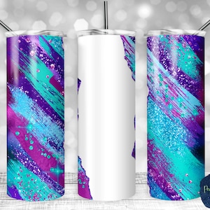 Teal and Purple Glitter Milky Way, Tear Blank, PNG Sublimation Design, 20 oz Skinny Tumbler, Instant Download, Mockup Included