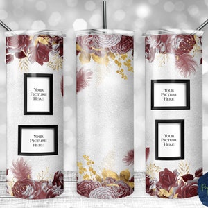 Maroon and Gold Florals With PNG Picture Frames, Sublimation Design, 20 ...