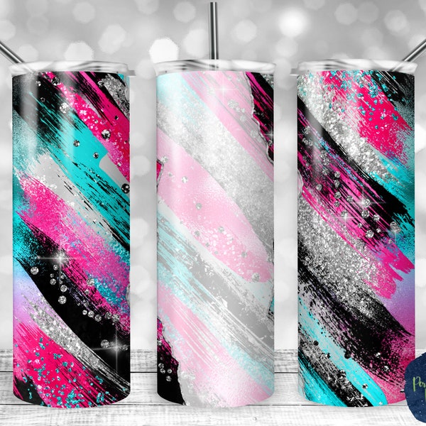 Hot Pink, Black, Teal, Silver Glitter Milky Way, Tear Blank, PNG Sublimation Design, 20 oz Skinny Tumbler, Instant Download, Mockup Included