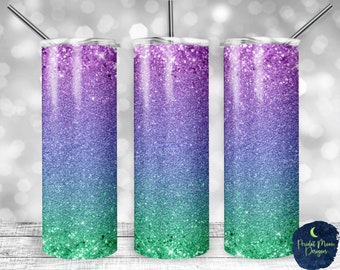 Lila blå och grön ombreglitter, PNG-sublimeringsdesign, 20 oz smal tumbler, omedelbar digital nedladdning, mockup ingår