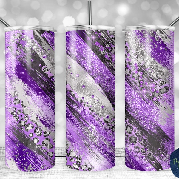 Purple and Silver Leopard Print Glitter Milky Way, PNG Sublimation Design, 20 oz Skinny Tumbler, Instant Digital Download, Mockup Included